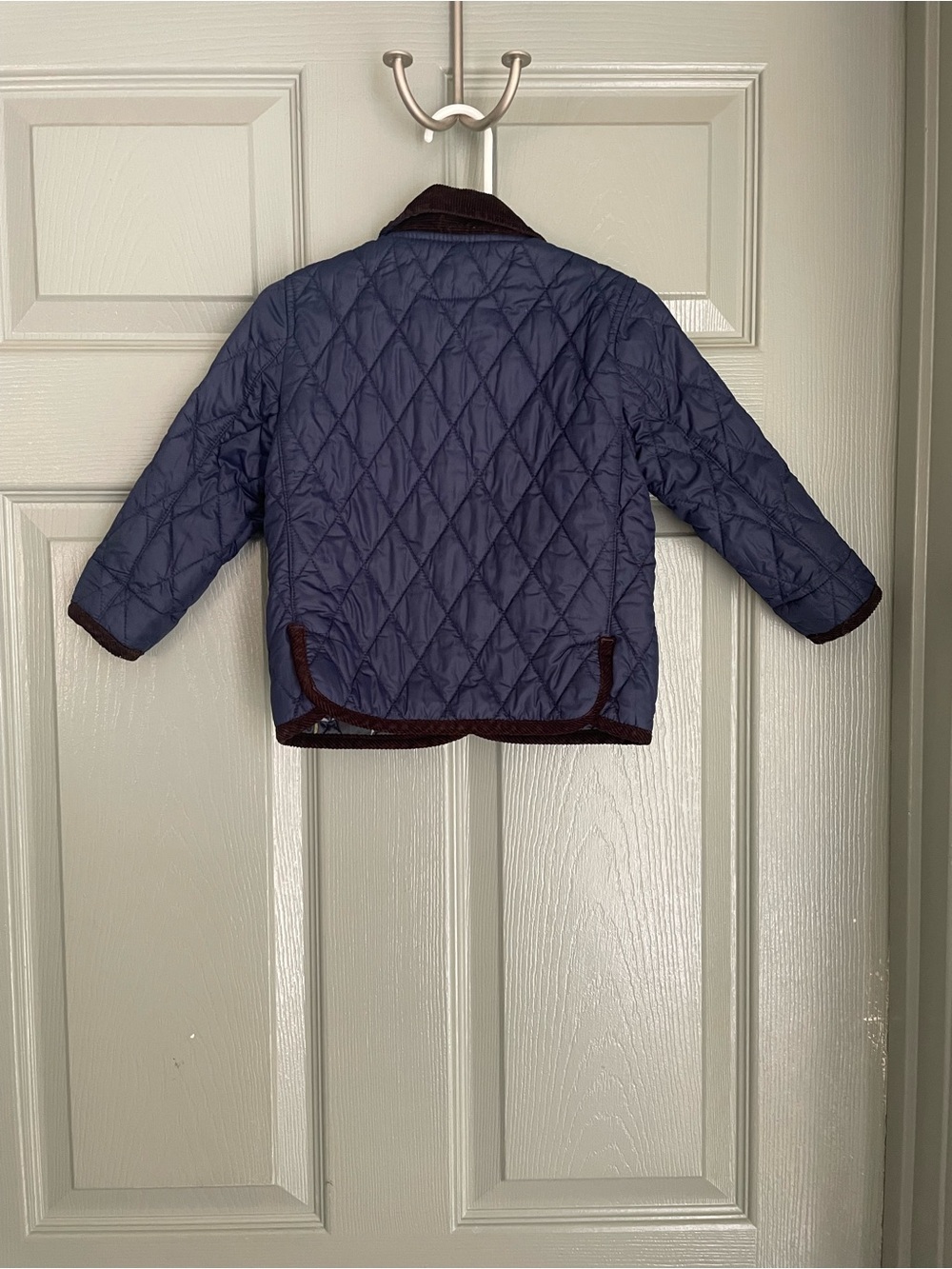 Ralph Lauren Navy Quilted Puffer Jacket with Brown Corduroy Trim Size 18m - Picture 2 of 6